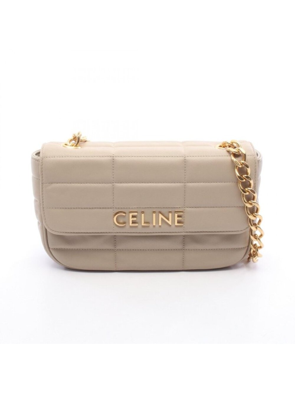 Celine Shoulder Bag Monochrome Greige Leather Matelasse Chain